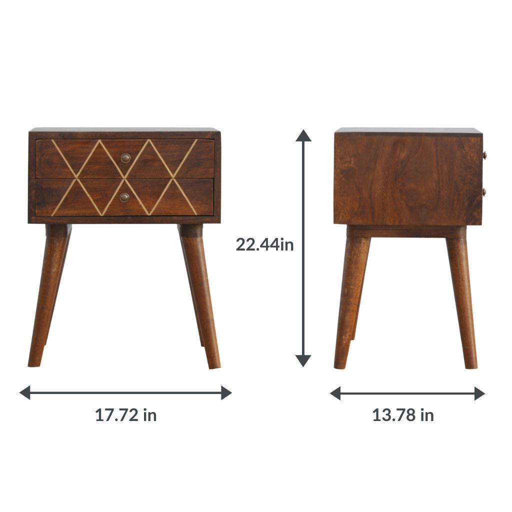 Mid Century Modern Nightstand with Geometric Brass Inlay