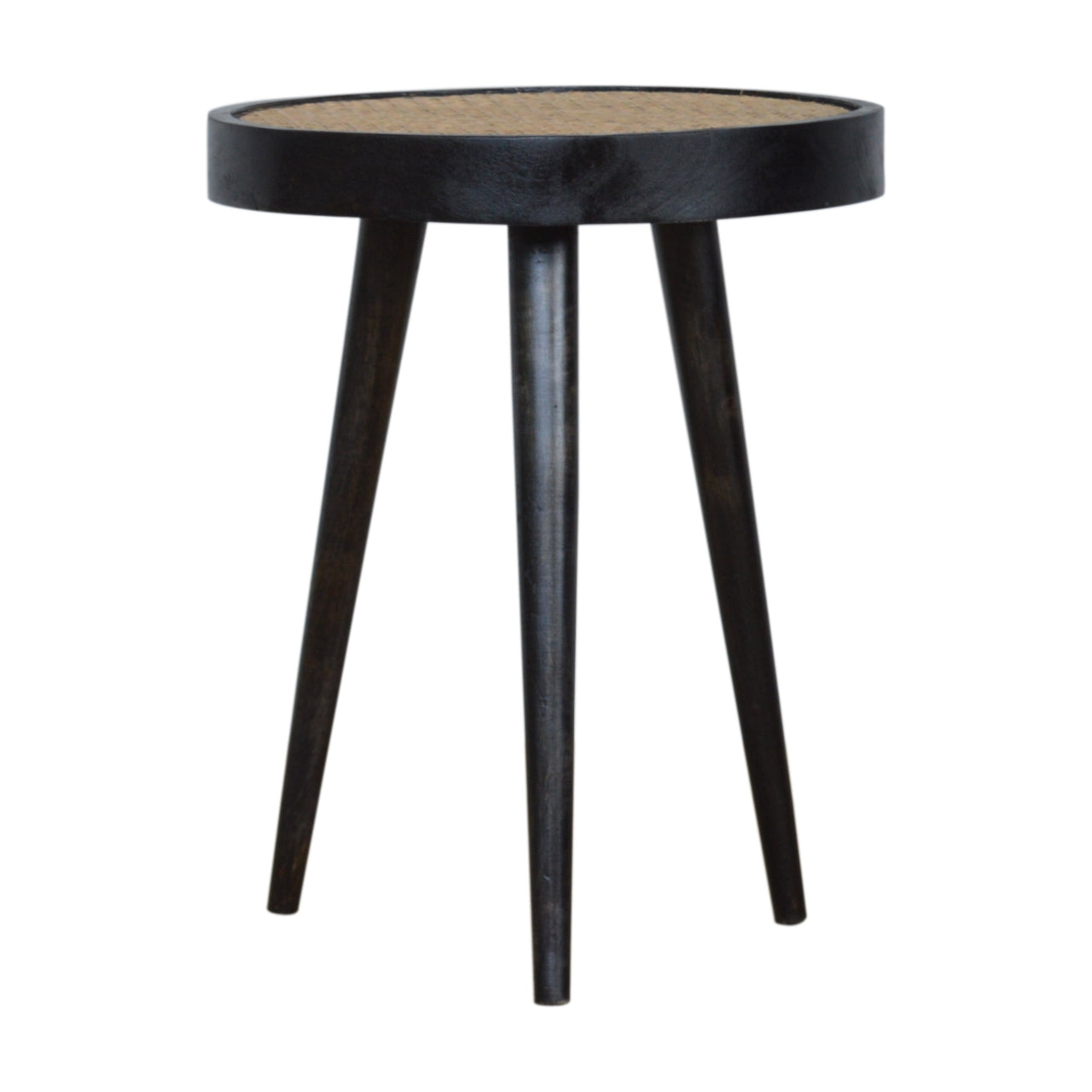 Carbon Black End Table with Rattan Top