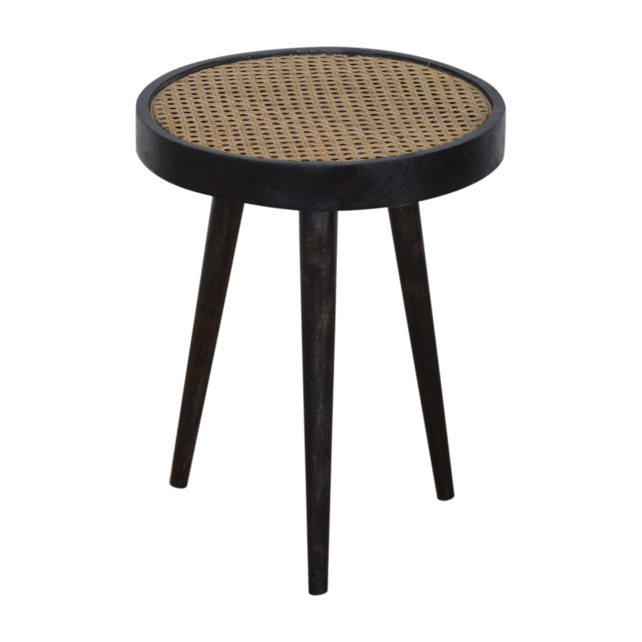 Carbon Black End Table with Rattan Top