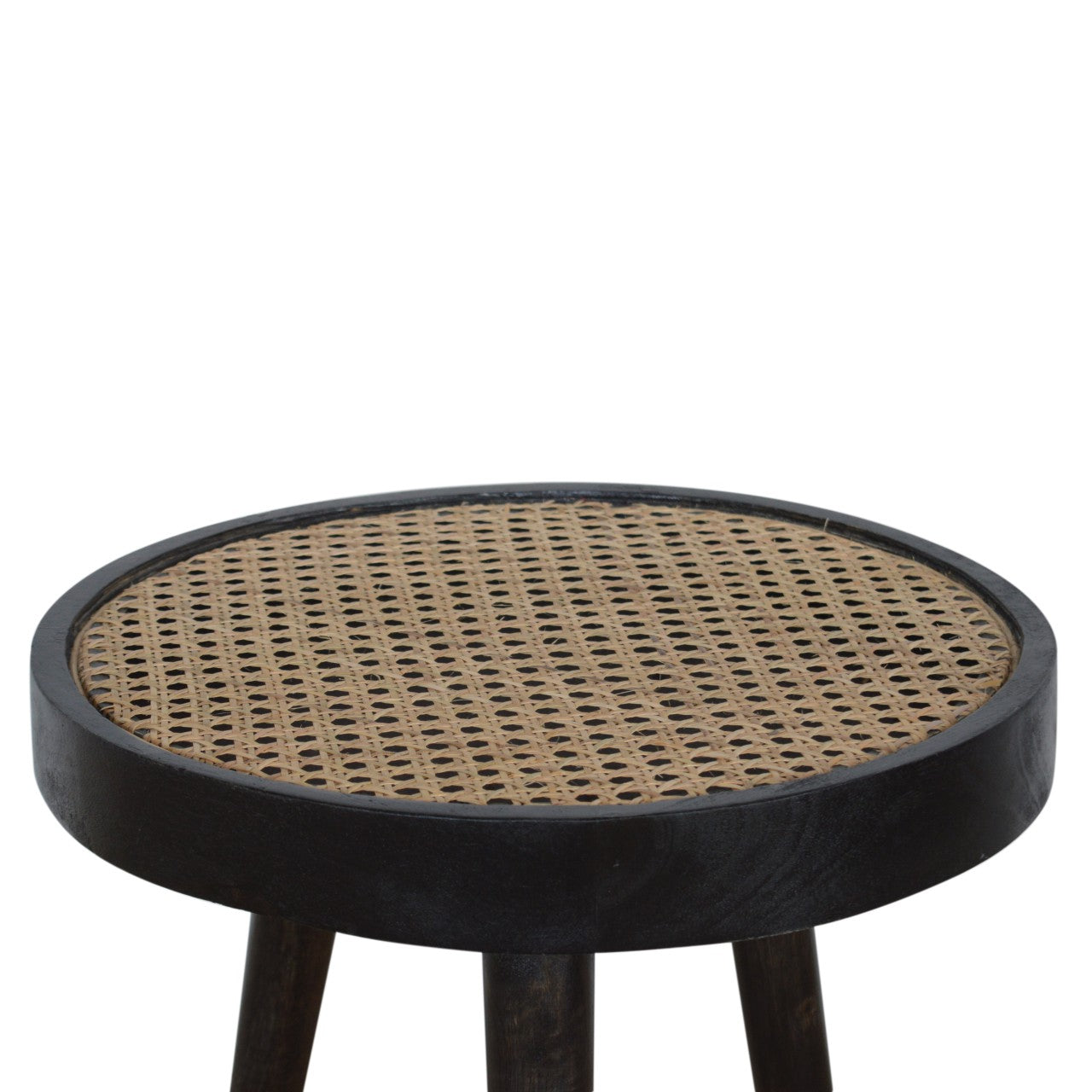 Carbon Black End Table with Rattan Top