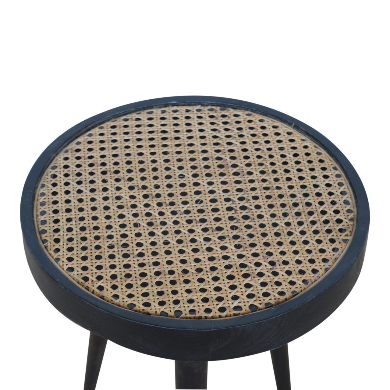 Carbon Black End Table with Rattan Top