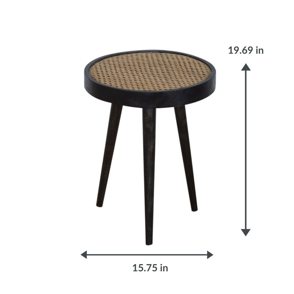 Carbon Black End Table with Rattan Top