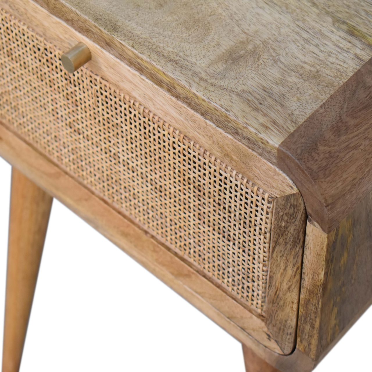 Boho Chic Woven Rattan Nightstand | Oak Finish