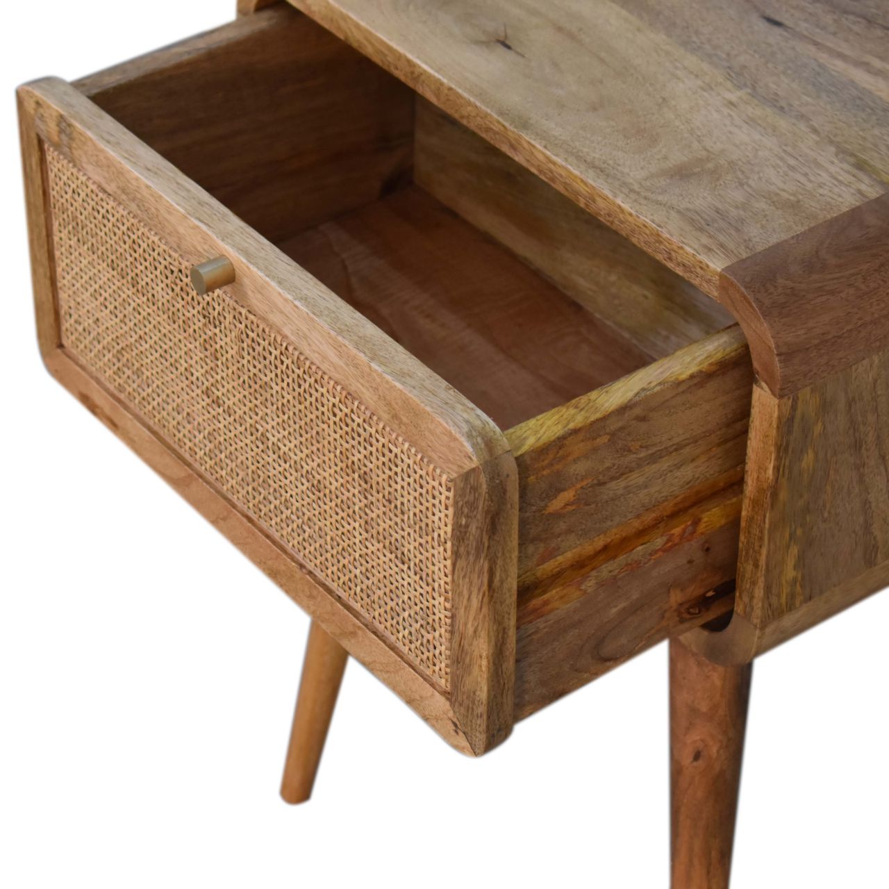 Boho Chic Woven Rattan Nightstand | Oak Finish