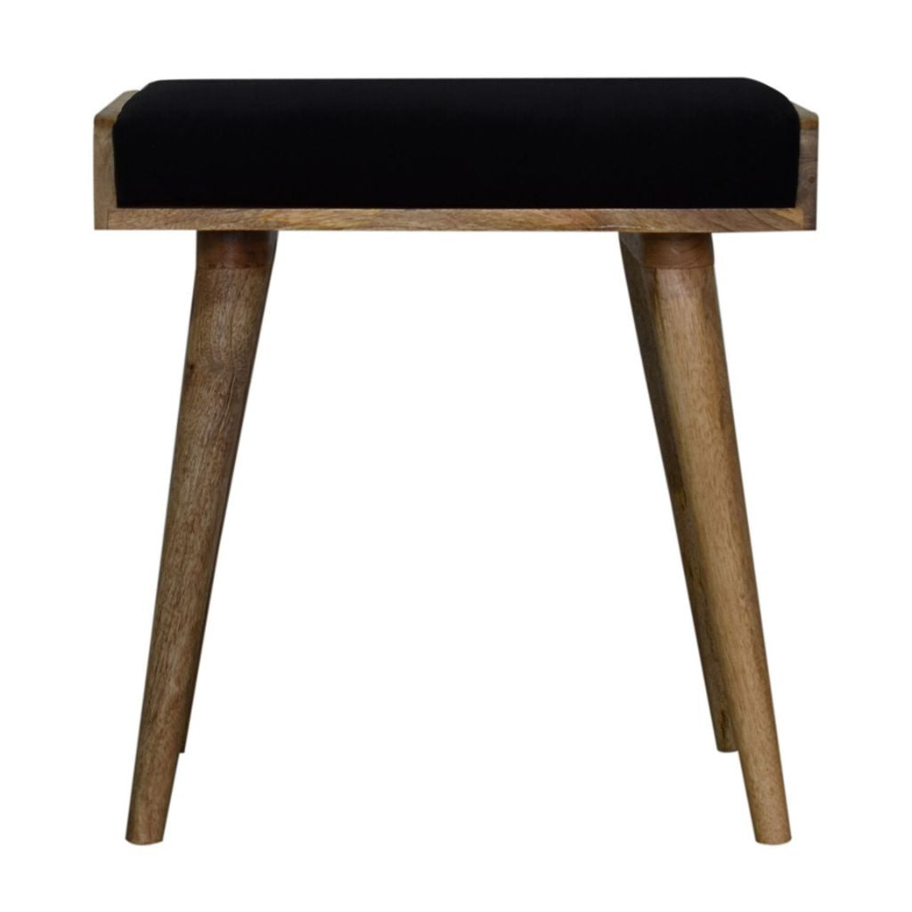 Small Footstool Upholstered in Black Velvet