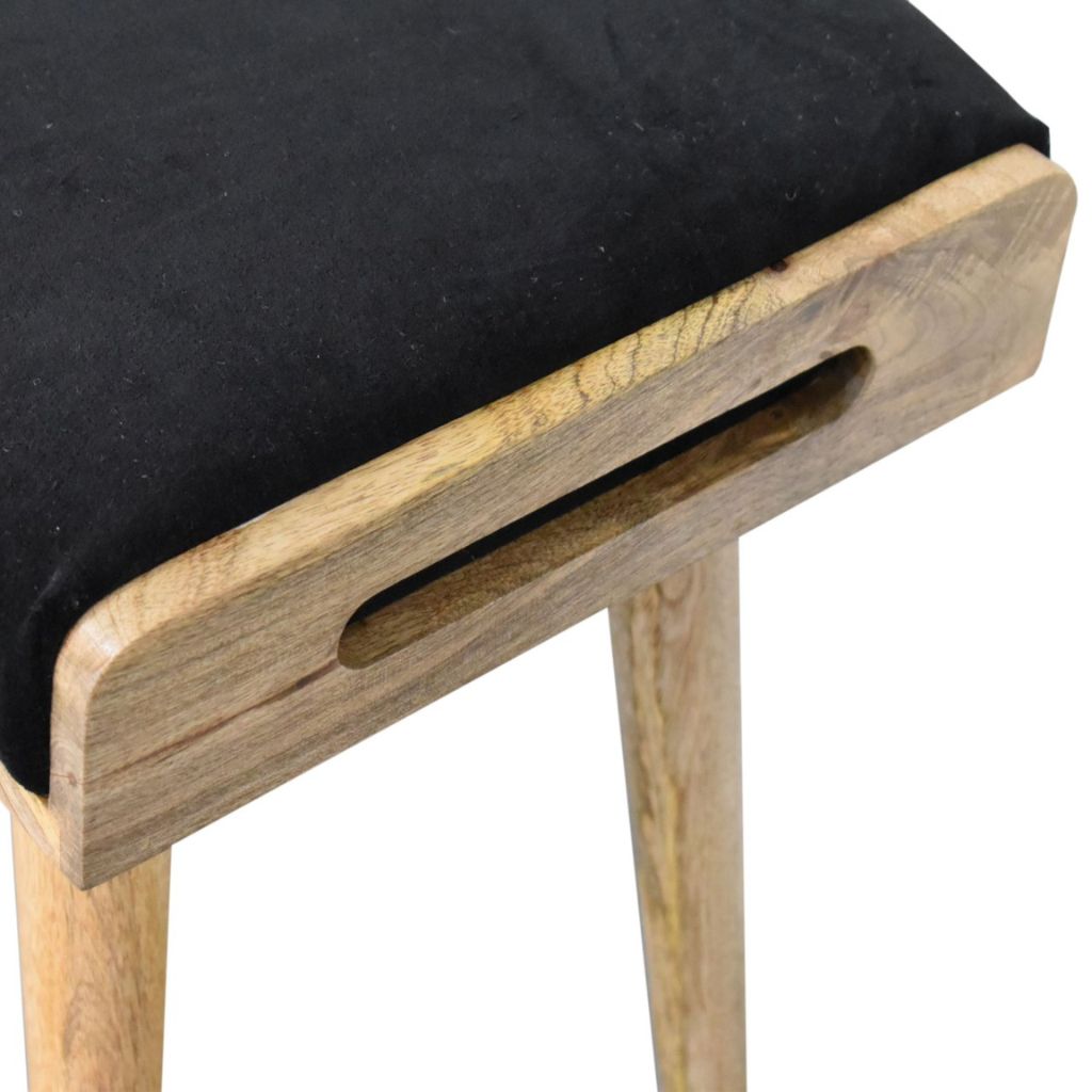 Small Footstool Upholstered in Black Velvet