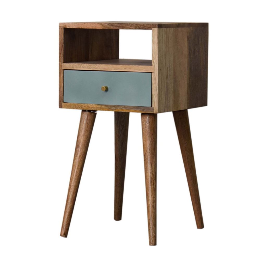 Small Nightstand with Duck Egg Drawer | Oak Finish