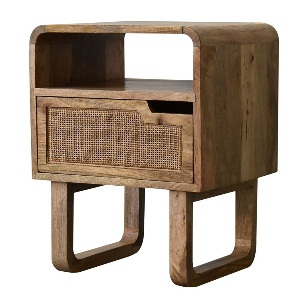 Side Table Nightstand Rattan Drawer