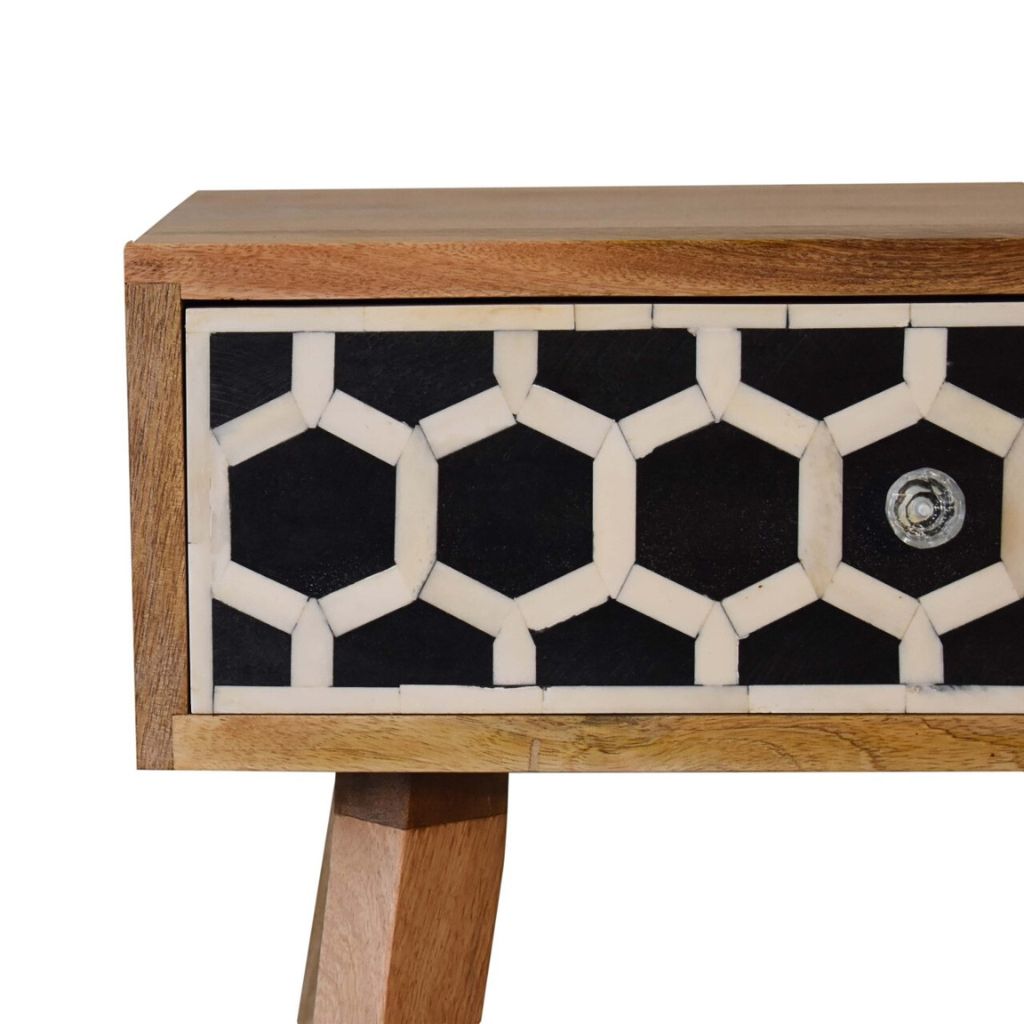 Wooden Nightstand with 1 Drawer | Bone Inlay