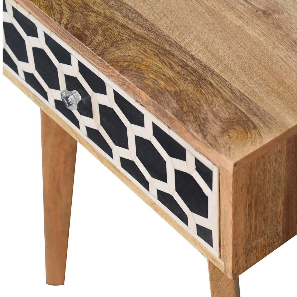 Wooden Nightstand with 1 Drawer | Bone Inlay