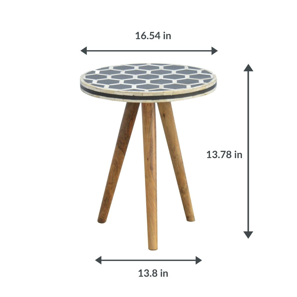 Bone Inlay Tripod Round End Table