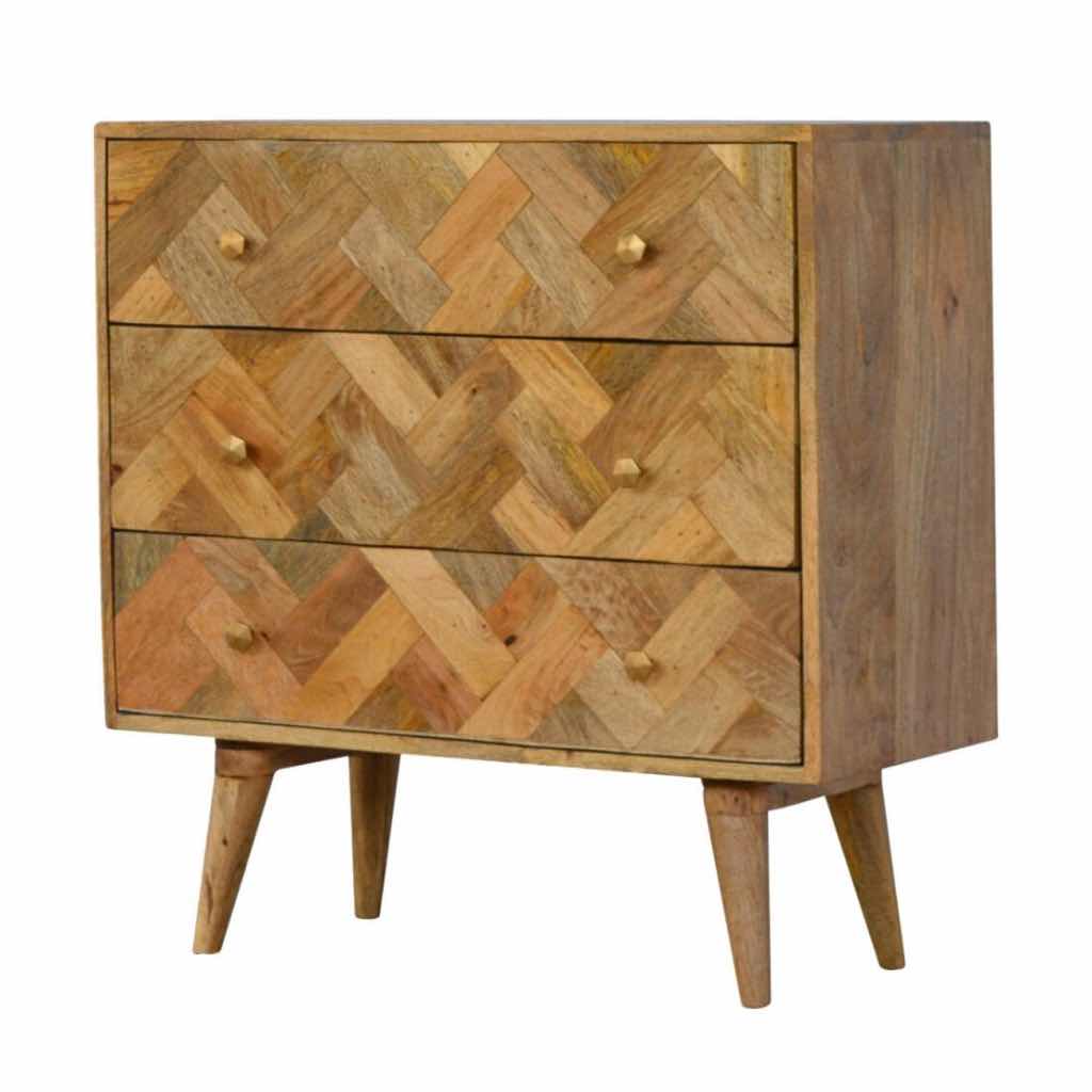 Herringbone 3 Drawer Dresser | Oak Finish