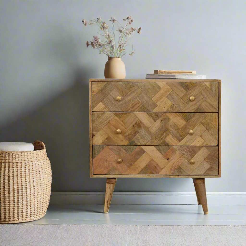 Herringbone 3 Drawer Dresser | Oak Finish