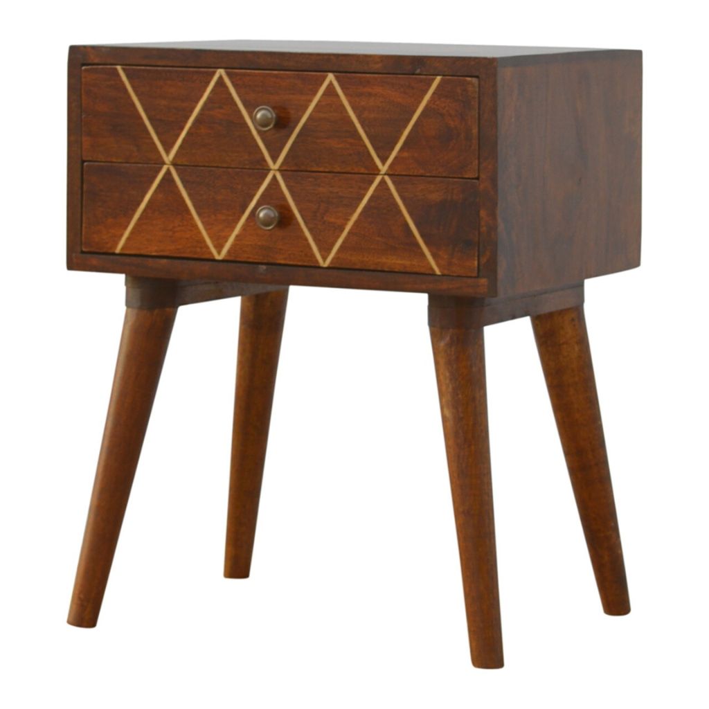 Mid Century Modern Nightstand with Geometric Brass Inlay