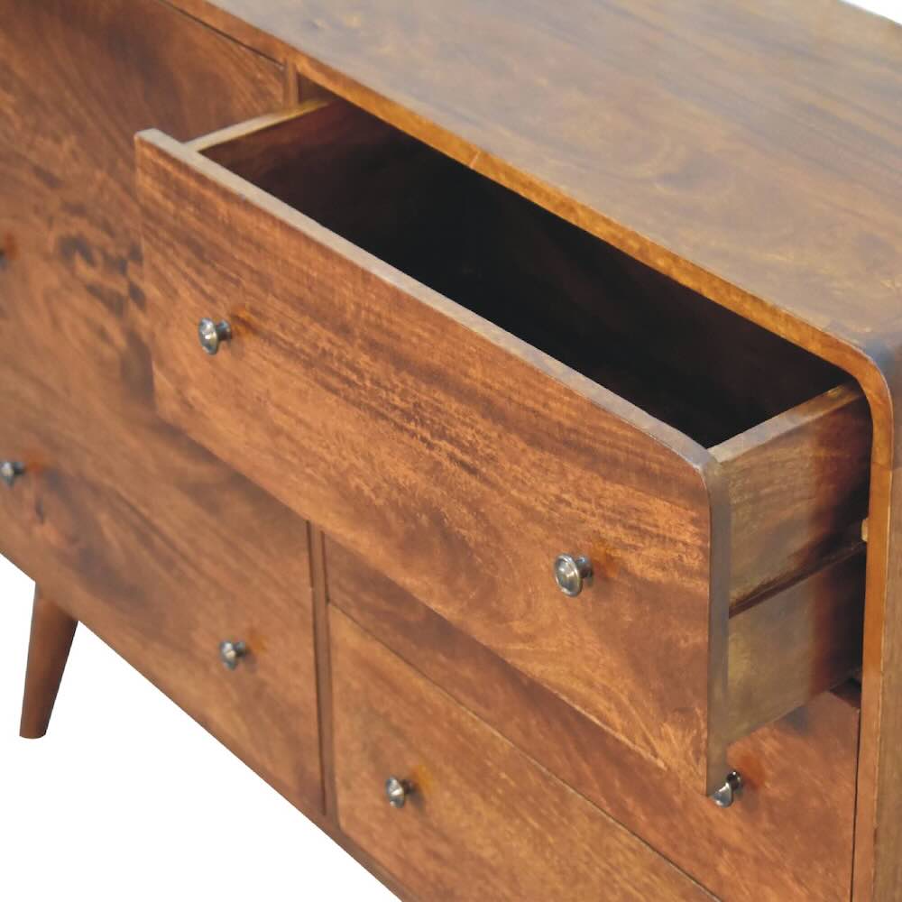 Large Curved 3x3 Chestnut Chest of Drawers