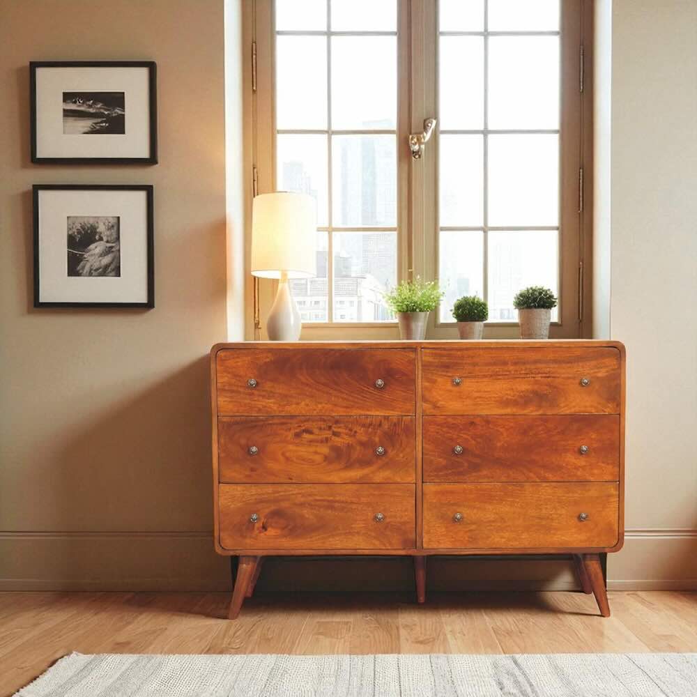 Large Curved 3x3 Chestnut Chest of Drawers