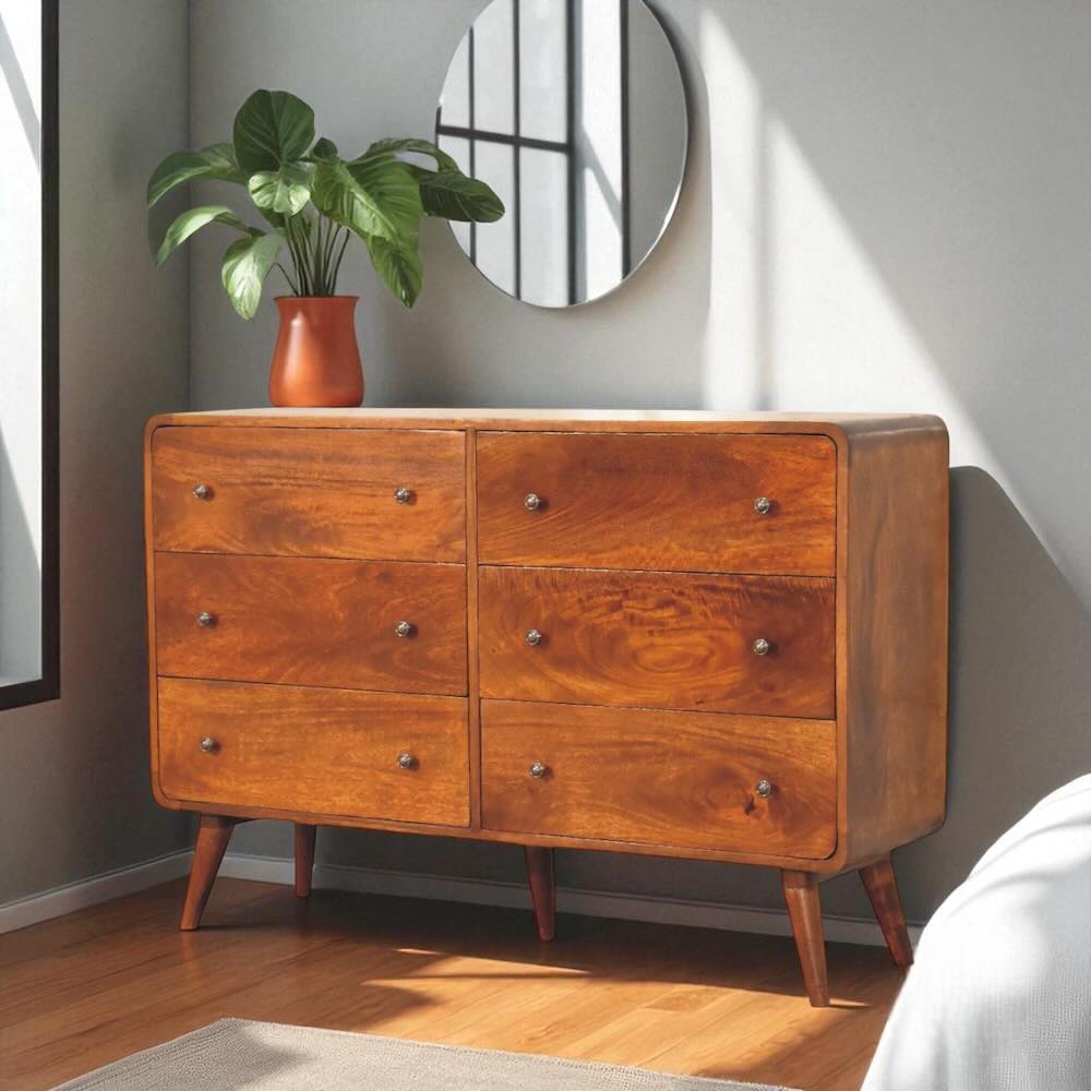 Large Curved 3x3 Chestnut Chest of Drawers