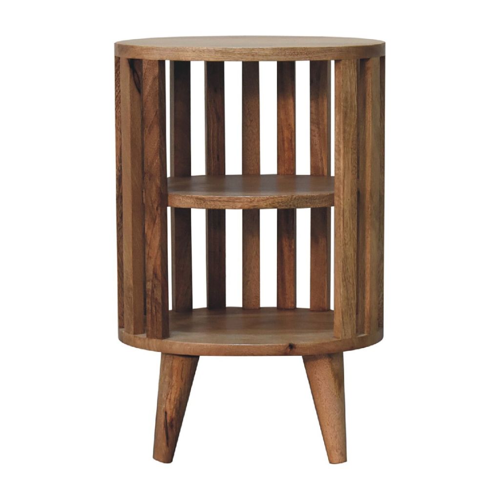 Open Slat Double Shelf Nightstand | Ariella - Oak Finish