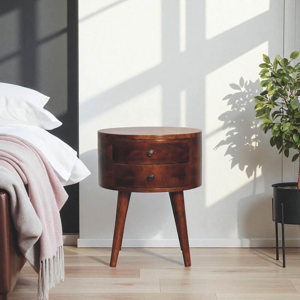 Odyssey Round Bedside Table | Chestnut Finish