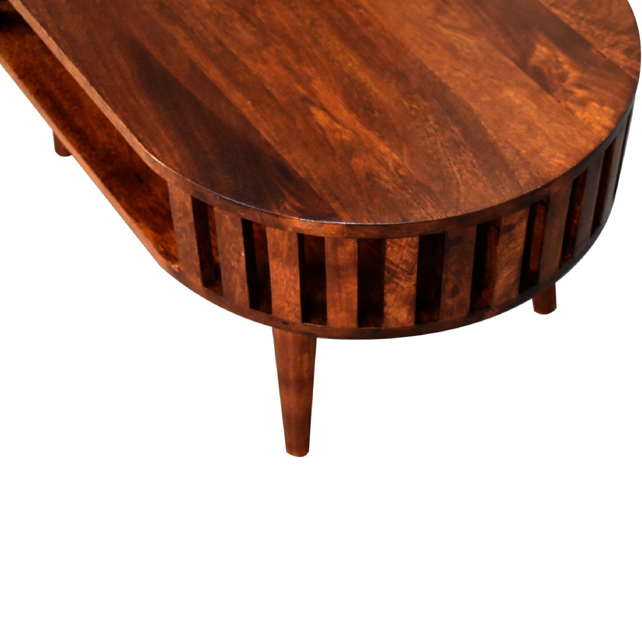 Oval Coffee Table with Shelf | Ariella - Chestnut Finish