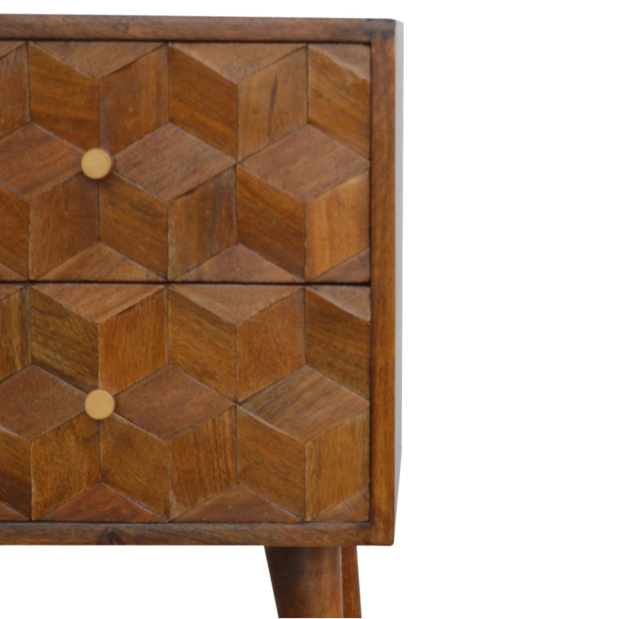 Carved Cube 2 Drawer Nightstand | Chestnut Finish