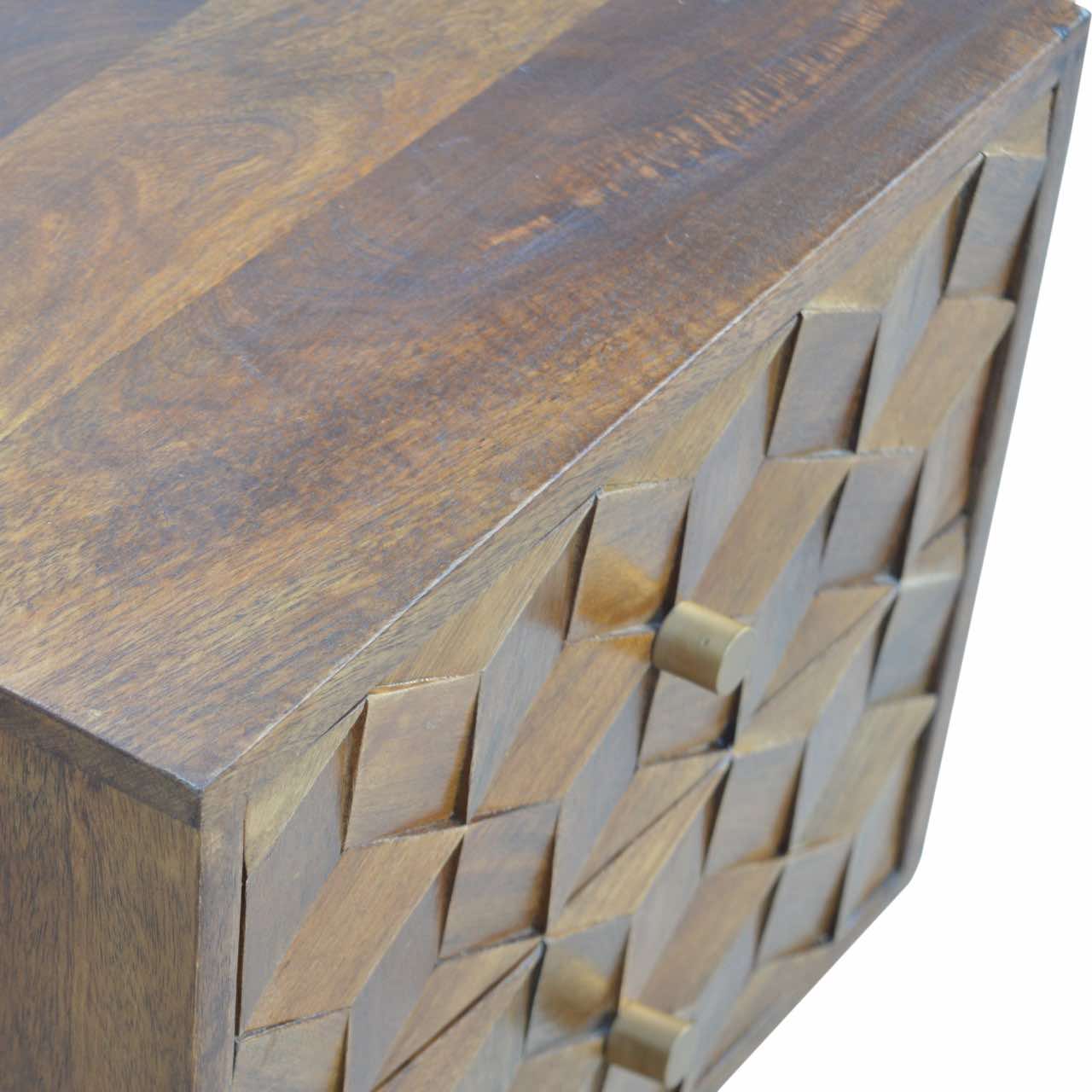 Carved Cube 2 Drawer Nightstand | Chestnut Finish