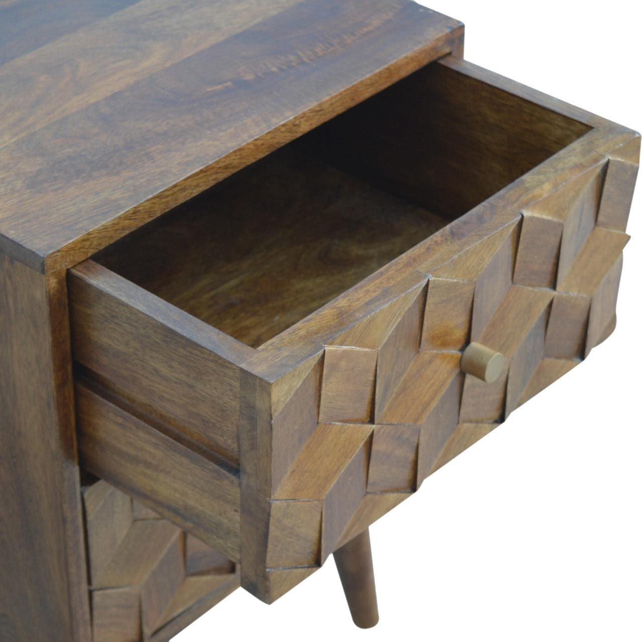 Carved Cube 2 Drawer Nightstand | Chestnut Finish