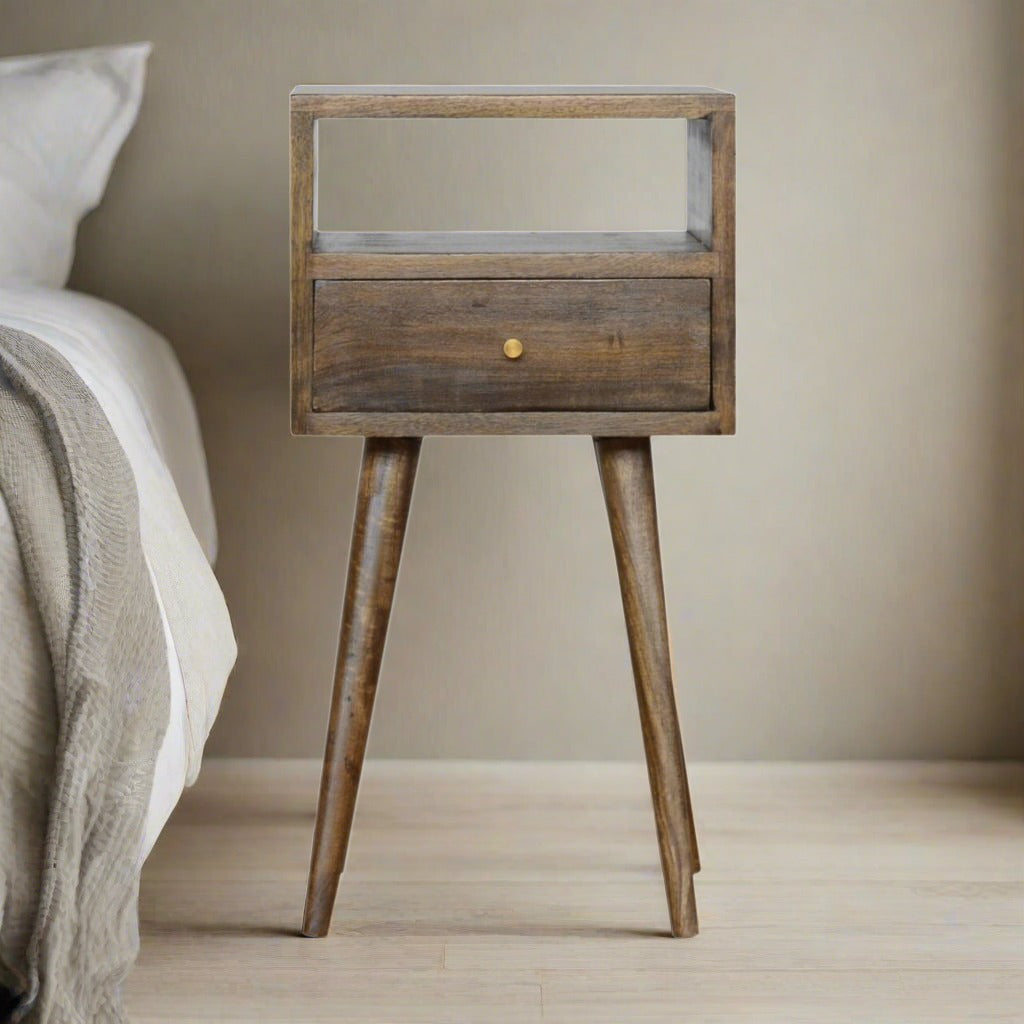 Small Nightstand with Drawer | Grey Washed Mango Wood